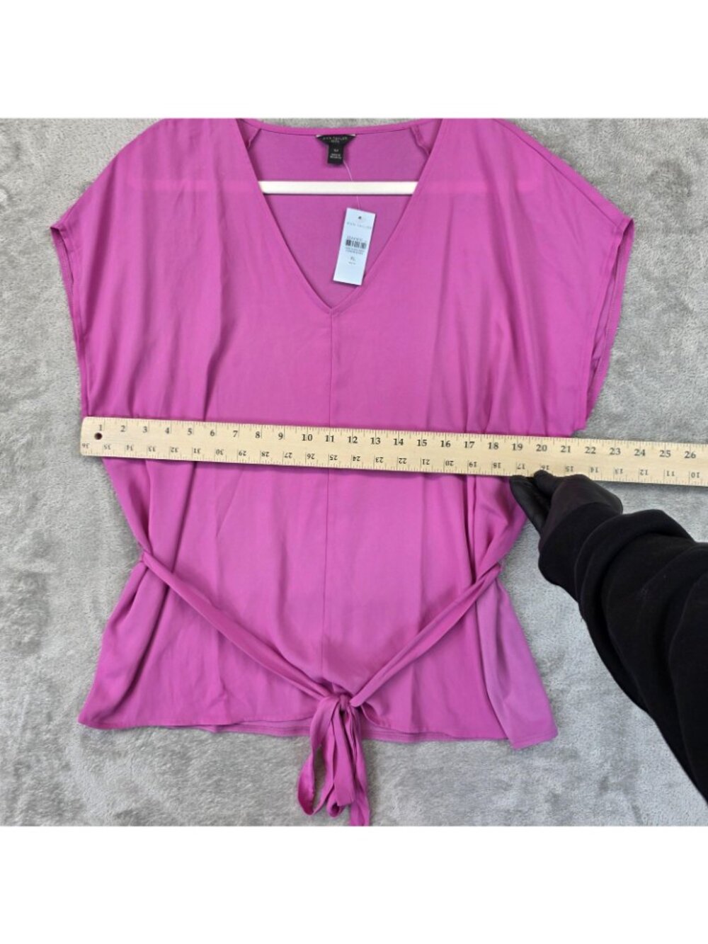 Ann Taylor Blouse Womens XL Petite Pink V Neck Short Dolman Sleeve Tie Waist - Picture 9 of 11